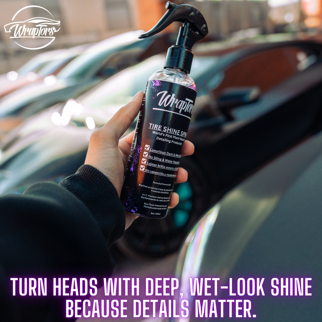Wraptors Tire Shine | Deep Black Wet Look, Non-Sling, Plant-Based Formula