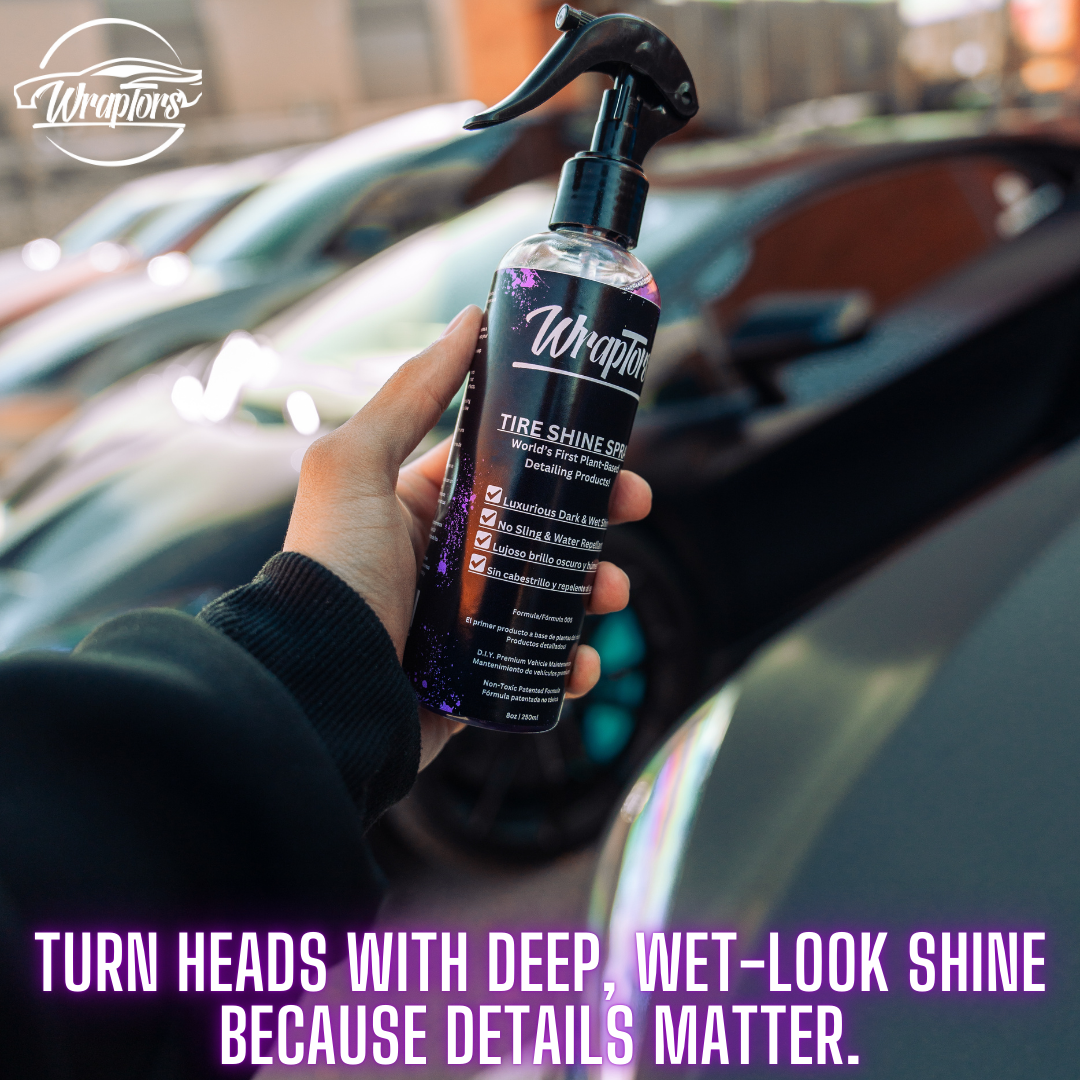 Wraptors Tire Shine | Deep Black Wet Look, Non-Sling, Plant-Based Formula
