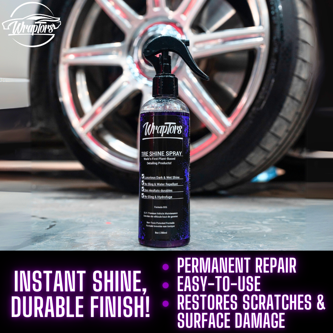 Wraptors Tire Shine | Deep Black Wet Look, Non-Sling, Plant-Based Formula
