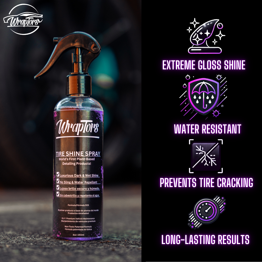 Wraptors Tire Shine | Deep Black Wet Look, Non-Sling, Plant-Based Formula