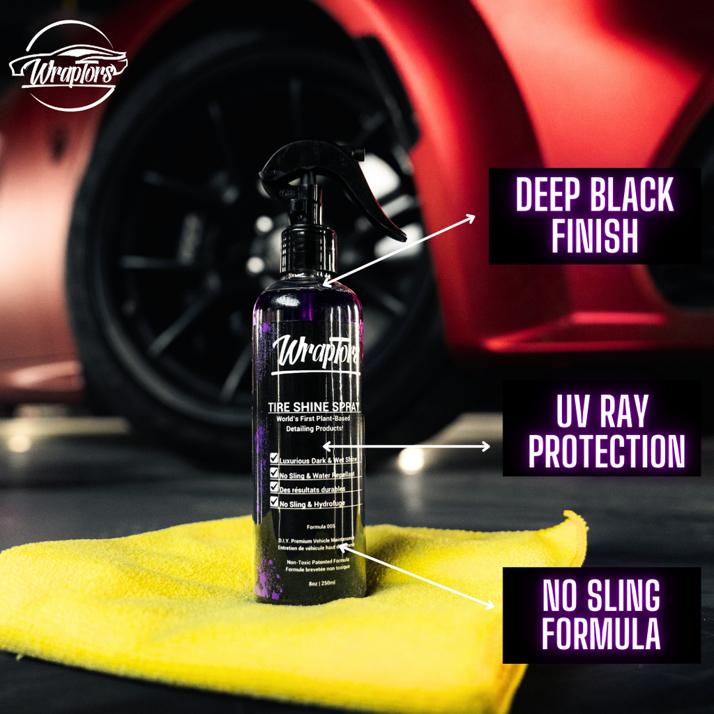 Wraptors Tire Shine | Deep Black Wet Look, Non-Sling, Plant-Based Formula