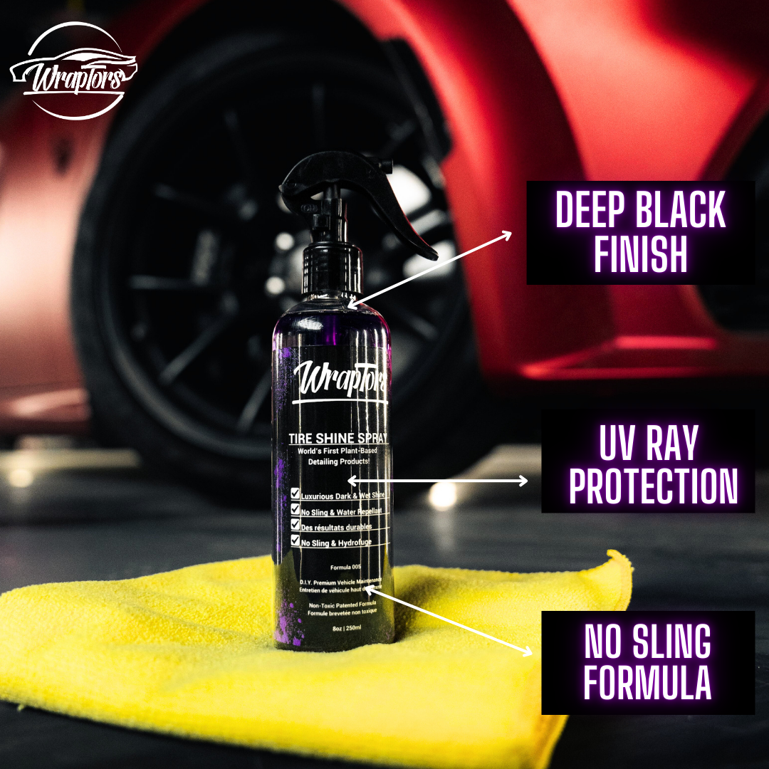 Wraptors Tire Shine | Deep Black Wet Look, Non-Sling, Plant-Based Formula