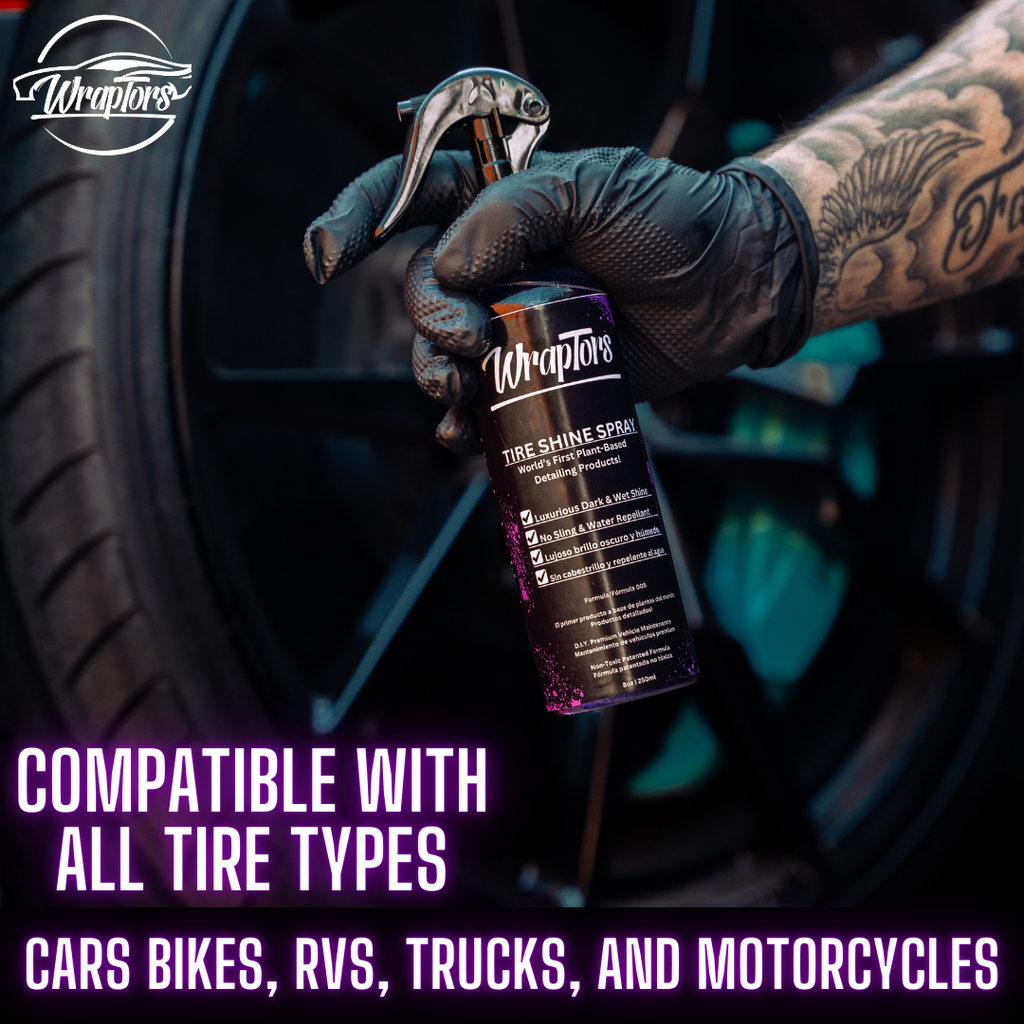 Wraptors Tire Shine | Deep Black Wet Look, Non-Sling, Plant-Based Formula