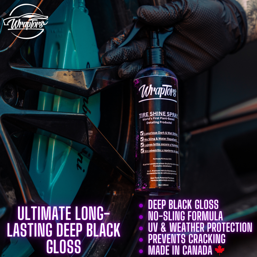 Wraptors Tire Shine | Deep Black Wet Look, Non-Sling, Plant-Based Formula