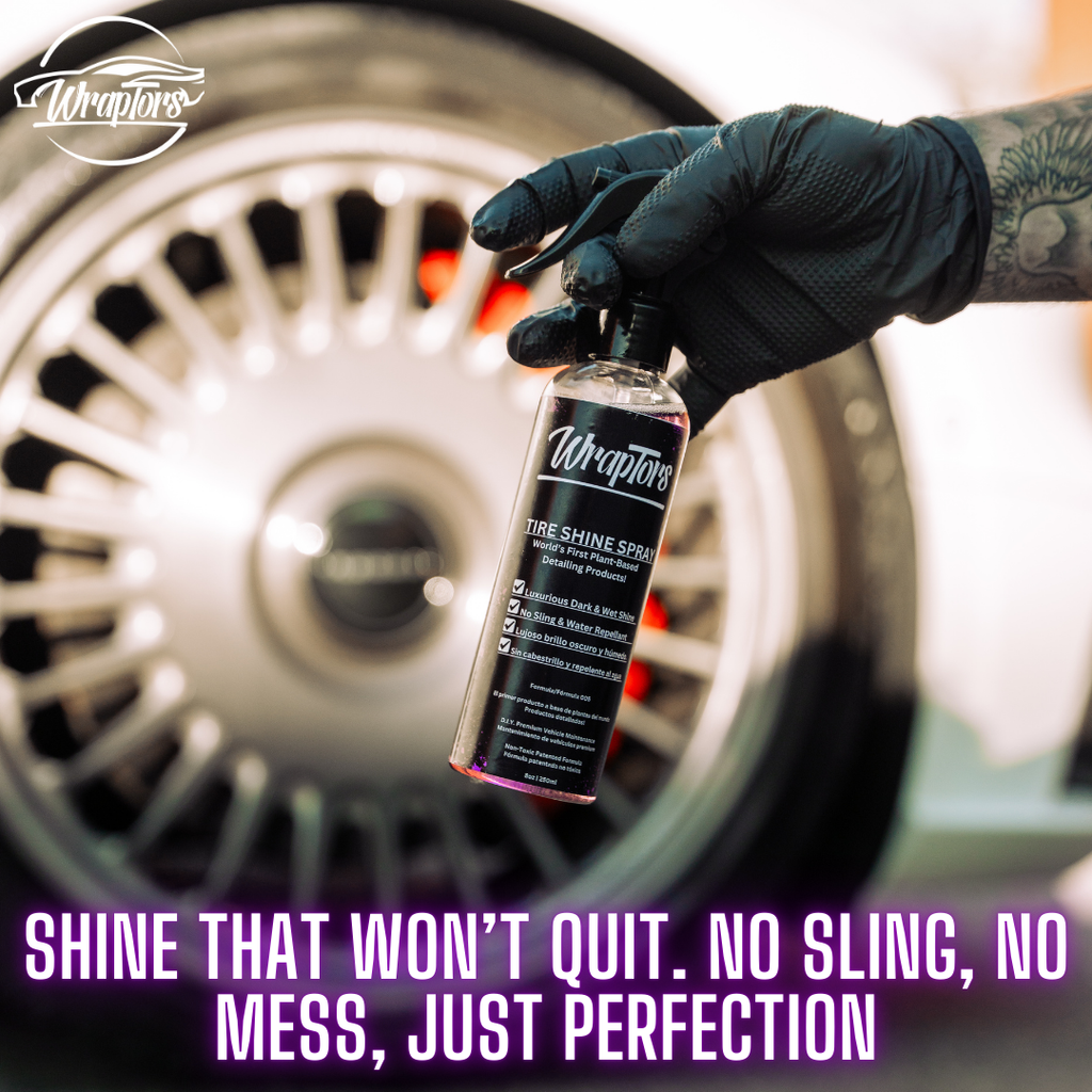 Wraptors Tire Shine | Deep Black Wet Look, Non-Sling, Plant-Based Formula