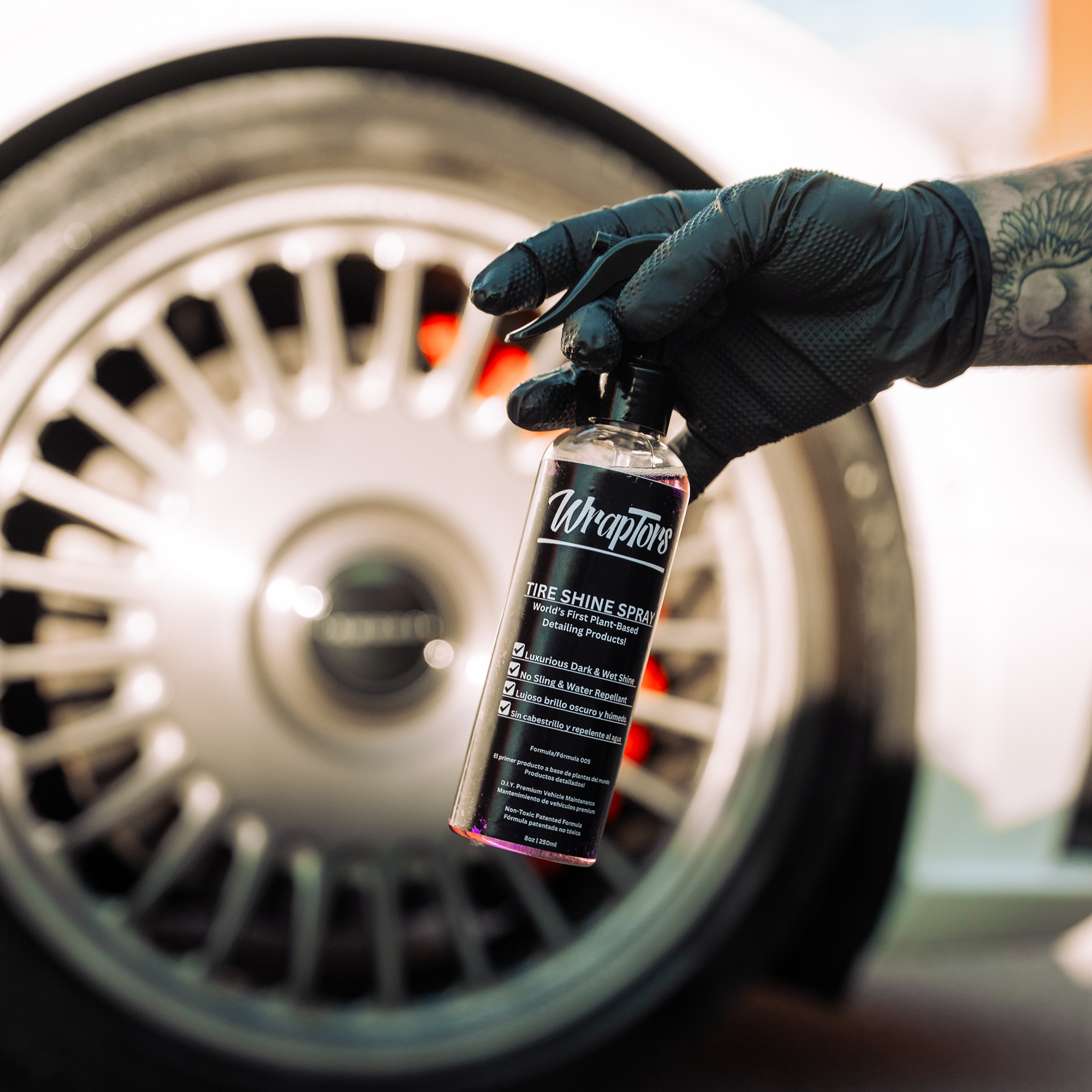 Wraptors Tire Shine | Deep Black Wet Look, Non-Sling, Plant-Based Formula