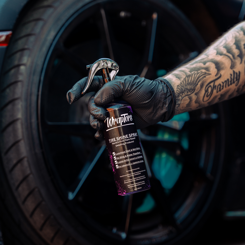 Wraptors Tire Shine | Deep Black Wet Look, Non-Sling, Plant-Based Formula